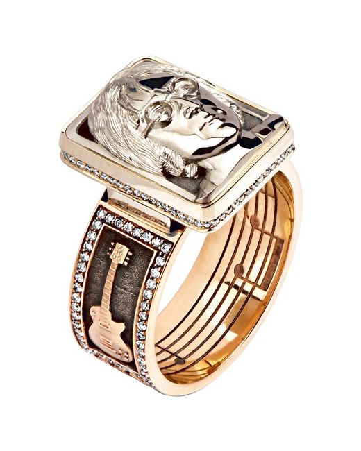 Эстет Кольца Широкое кольцо из комбинированного золота с бриллиантами изображением Джона Леннона