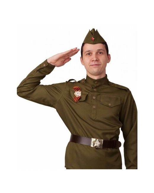 Батик Карнавальный костюм Солдат гимнастёрка ремень пилотка р. 46