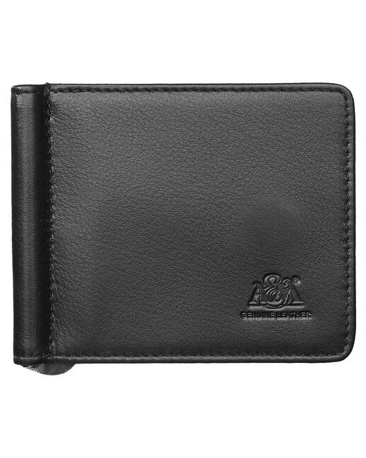 A&M Портмоне в фирменной подарочной коробке кошелек зажим для денег 100 натуральная кожа черный 2869Black