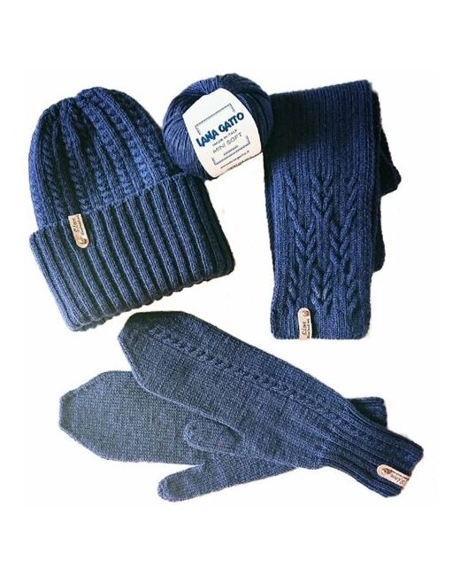 S.Love.Knitting комплект двойная шапка варежки шарф