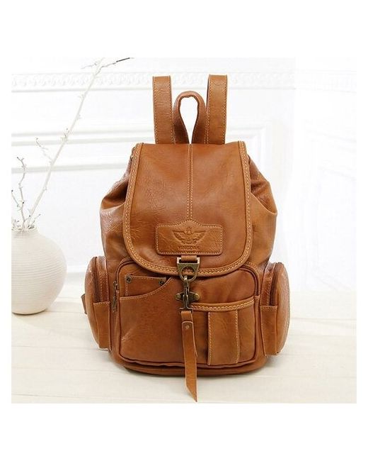 Carrken сумка винтажный модный рюкзак большой на шнурке высококачественная светло коричневая из искусственной кожи застежка