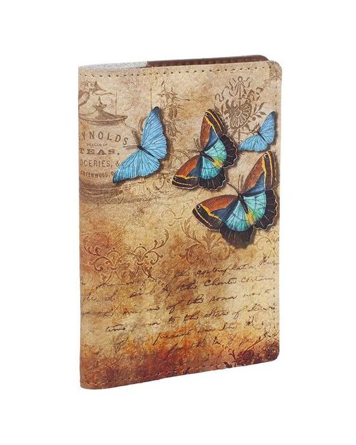 Eshemoda Обложка на паспорт с принтом Голубые бабочки натуральная кожа