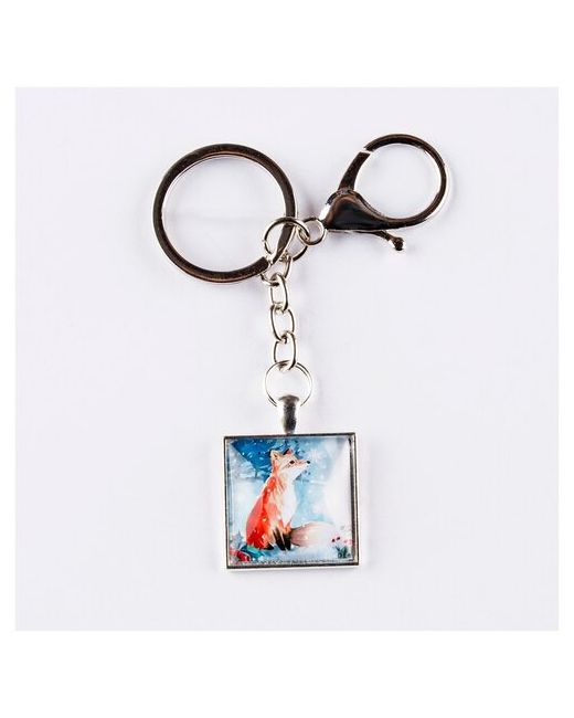 Darifly Брелок с карабином большим кольцом для ключей цепью и квадратным рисунком Рыжая милая лиса на голубом заснеженном фоне