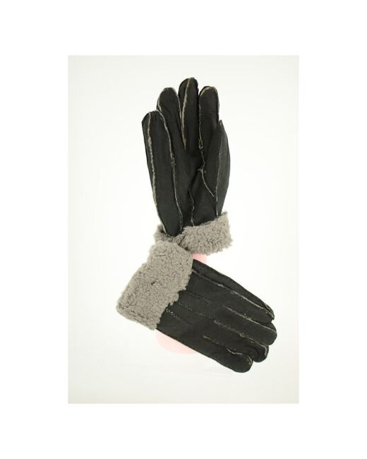 Happy Gloves Перчатки кожаные черный оторочка овчина серая размер L