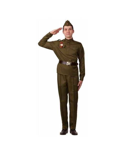 Батик Карнавальный костюм Солдат гимнастёрка брюки ремень пилотка р. 42