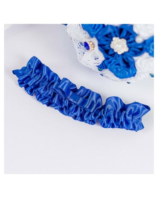 Свадебная мечта Однотонная подвязка для невесты на свадьбу и фотосъемку Сапфир из синего атласа резинке с плоским бантом ручной работы