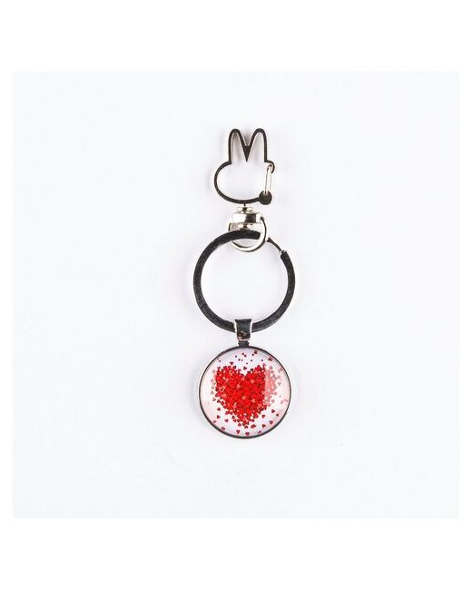 Darifly Брелок с небольшим карабином в виде ушей кролика большим кольцом для ключей и круглым рисунком Красное сердце из маленьких сердечек на белом фоне