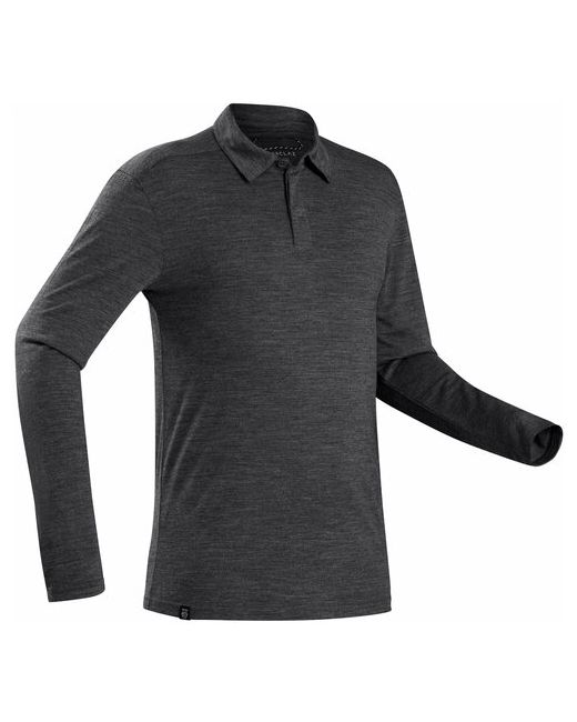 Decathlon Рубашка-поло с дл. рукавами из шерсти мериноса для треккинга TRAVEL 500 размер L Черный FORCLAZ Х