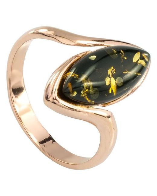 Амберпрофи Изысканное позолоченное кольцо с зеленым янтарем Луция