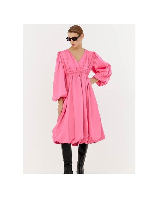 Toptop Studio Платье баллон с длинным рукавом миди цвет розовый размер XS-S