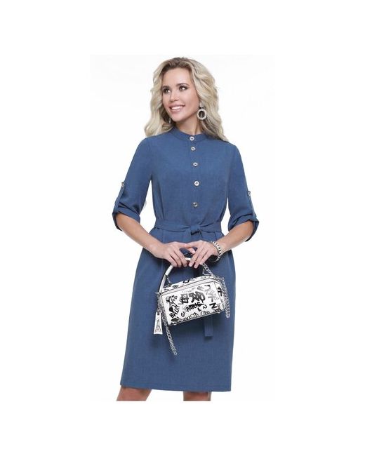 MillenaSharm Платье Миллена Шарм Выбери главное 52р р 46-56 размерный ряд голубое деним с поясом офисное