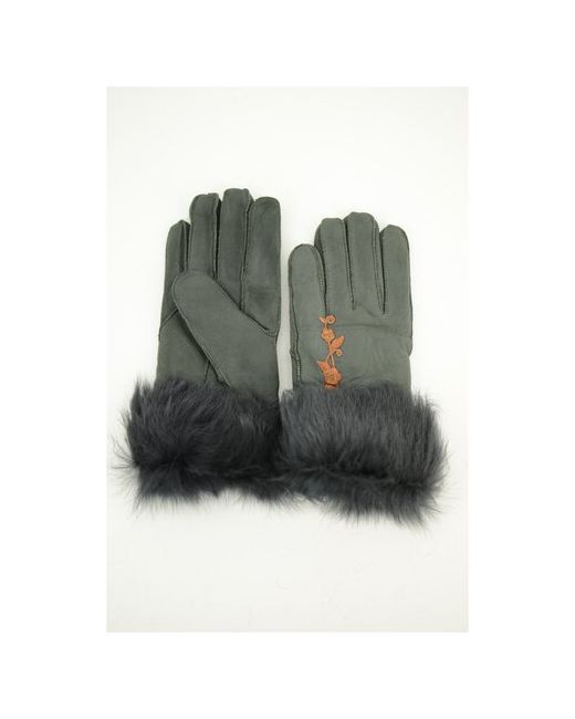 Happy Gloves Перчатки зимние натуральная замша с натуральным мехом три цветочка светлых темно размер 75