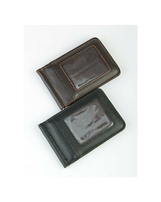 Теджар Кошелек-зажим для денег на застежке магните с прозрачным карманом лицевой стороне из эко-кожи коричневого цвета