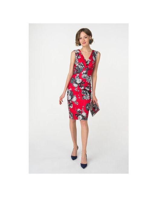 Stella di Mare Dress Платье-футляр без рукавов с цветочным принтом 761-16 Красный 48