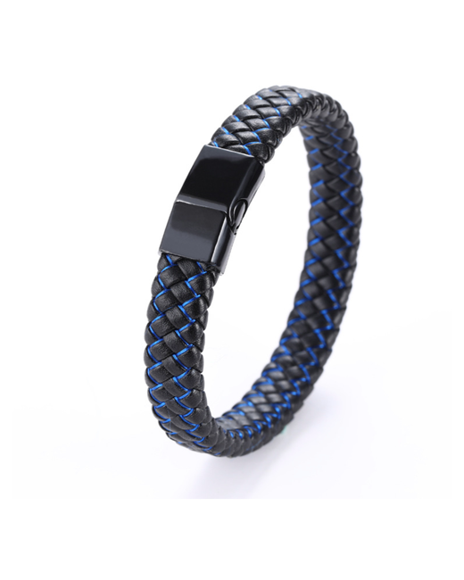 MyPads Стильный плетёный браслет A156401 чёрного цвета с синим вплетением 20 см