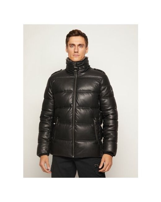 Zolla Тёплая куртка из искусственной кожи с высоким воротником цвет Черный размер XXXL