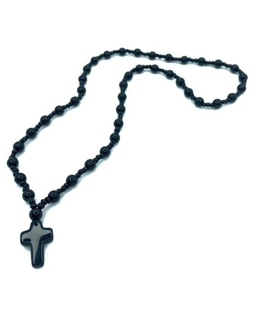 Lavelly Ожерелье-чётки из чёрного агата с подвеской Крестик