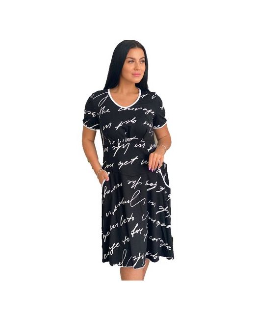 MillenaSharm Платье Миллена Шарм 9040 полуприлегающего силуэта черного цвета 48р-р 48-60 размерный ряд