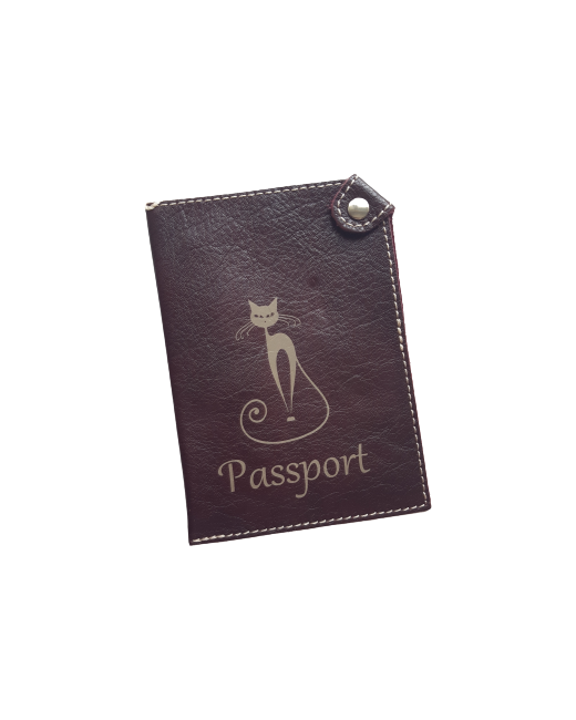 Pattern Чехол для документов Обложка на паспорт натуральная кожа бордовый с кошкой 2076