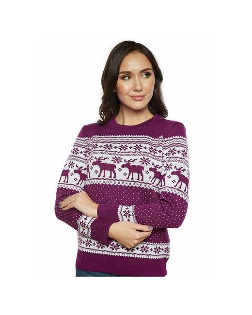 AnyMalls Шерстяной свитер с Оленями скандинавский орнамент натуральная шерсть бордовый размер S