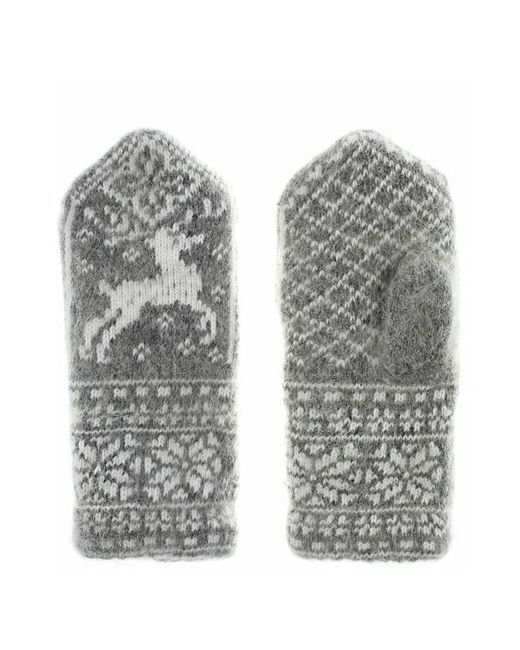 Снежно Шерстяные варежки женские 100 козья шерсть скандинавский орнамент с Северным оленем белый 6-8 размер