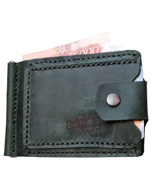Skinner Кошелек портмоне зажим для купюр с отделениями банковских карт темно зеленый