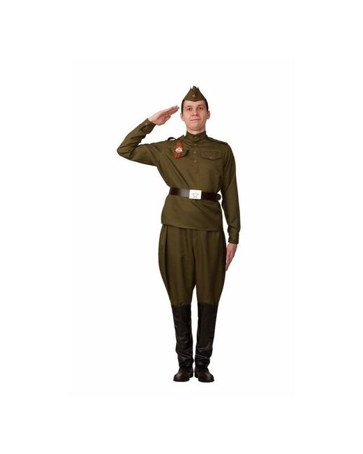 Батик Карнавальный костюм Солдат в галифе гимнастёрка брюки ремень пилотка р. 46