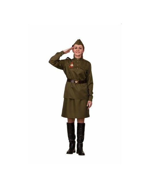 Батик Карнавальный костюм Солдатка гимнастёрка юбка ремень пилотка р. 42 рост 164 см