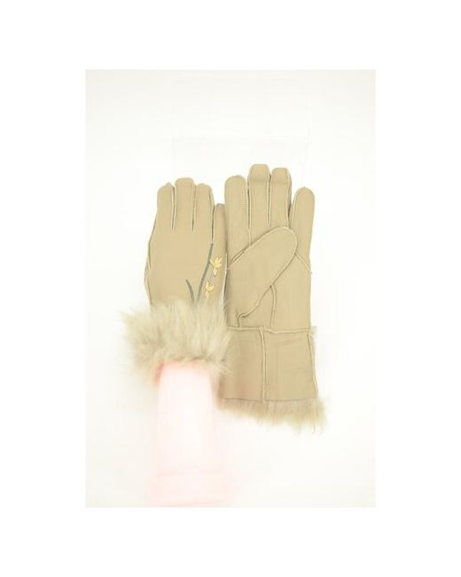 Happy Gloves Перчатки зимние длинные с мехом цветы темно бежевые размер 7