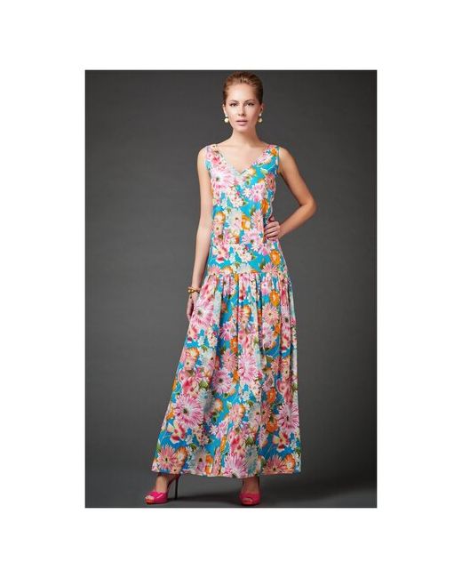 Арт-Деко Платье размер 48 розовый/желтый/бирюзовый