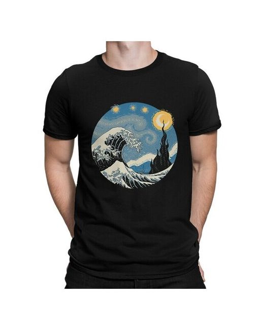 Dream Shirts Футболка DreamShirts Ван Гог Звездная Ночь в Канагаве Черная 3XL