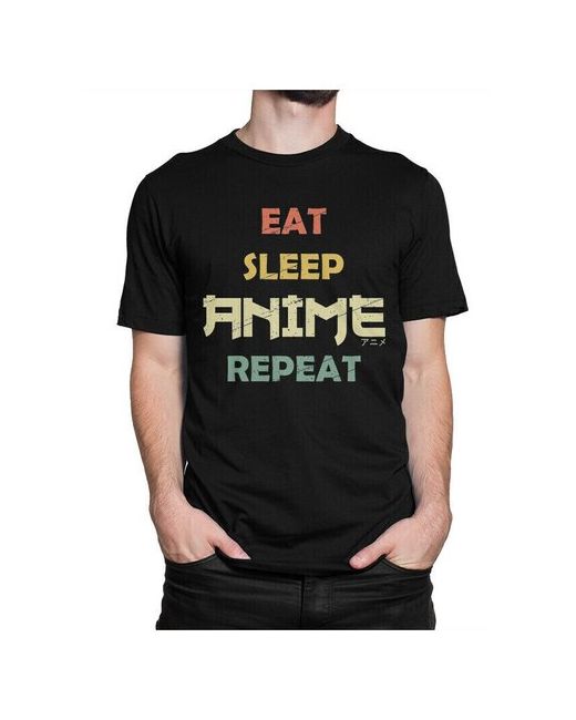 Dream Shirts Футболка DreamShirts Eat Sleep Anime Repeat черная L