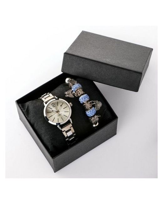 ООО ВостокОпт96 Подарочный набор 2 в 1 Каабон наручные часы и браслет микс