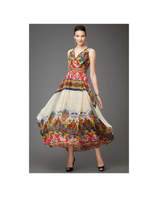 Арт-Деко Платье размер 44 красный/желтый/зеленый/голубой/белый/оранжевый