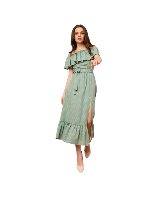 AnyMalls Платье сарафан в горох летнее выпускное на бал открытые плечи с воланом юбка колокольчик размер XL