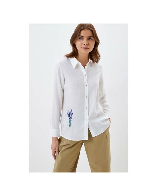 Baon Блузка Льняная рубашка с вышивкой лаванда размер M