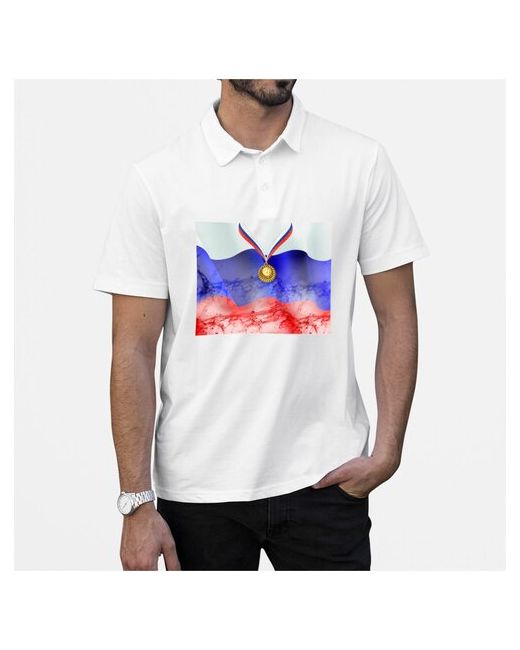 CoolPodarok Рубашка поло Медаль Флаг России