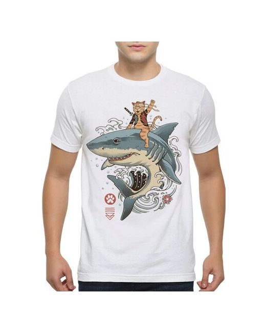 Dream Shirts Футболка DreamShirts Кот-Самурай Верхом на Акуле XL