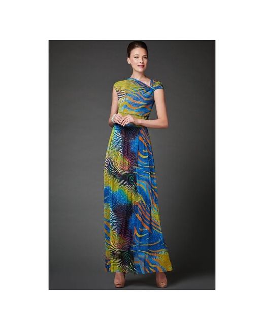 Арт-Деко Платье размер 44 желтый/зеленый/бирюзовый/голубой/оранжевый