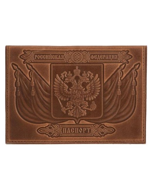 Nobrand Кожаная обложка на паспорт Российская корона коричневого цвета