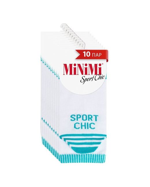 Minimi Носки MINI SPORT CHIC 4302 короткие с принтом хлопок спортивные летние Bianco 35-38. Набор 10 шт