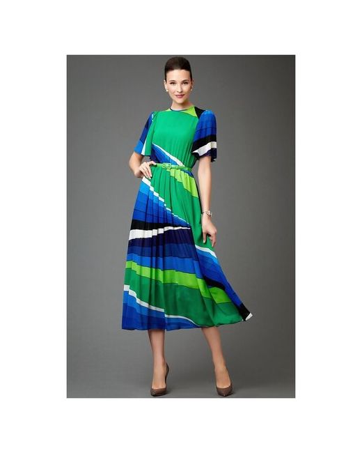 Арт-Деко Платье размер 48 зеленый/голубой/белый