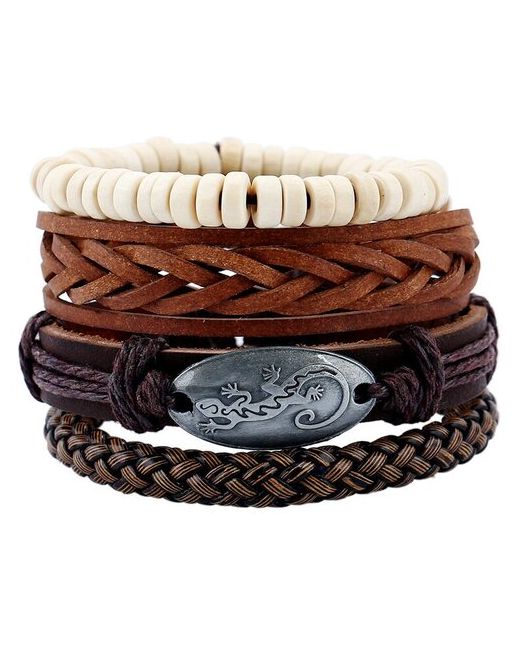 Fashion Lewelry Набор из четырех браслетов ручной работы выполненных воловьей кожи металла восковой нити и деревянных бусин.