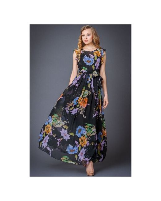 Арт-Деко Платье размер 44 голубой/фиолетовый/черный
