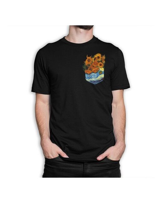Dream Shirts Футболка Ван Гог Подсолнухи в Кармашке XL Черная