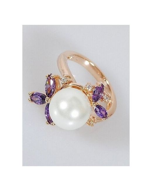 ForMyGirl Позолоченное кольцо с жемчугом и фиолетовыми фианитами