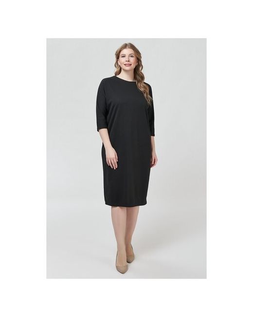 plus size OLS Платье миди классическое черное прямого кроя 3/4 рукав круглый вырез plus большие размеры OL/2005014-56