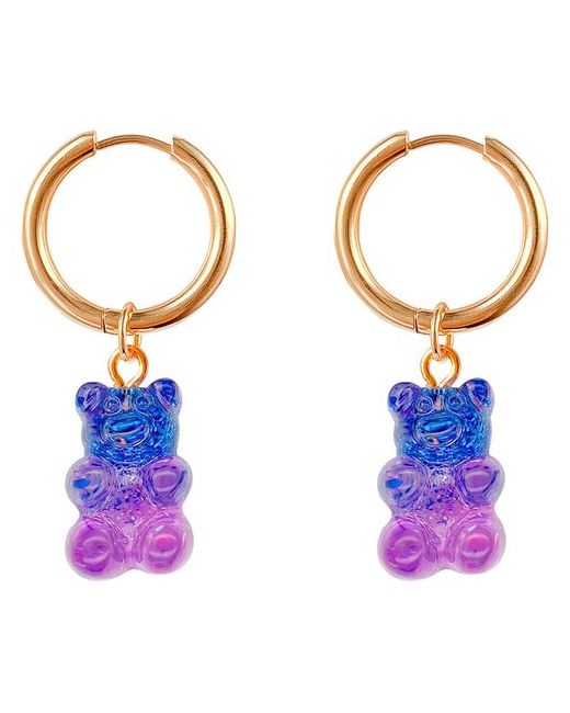 Strekoza Collection Серьги кольца с подвесками сине-фиолетовыми мишками