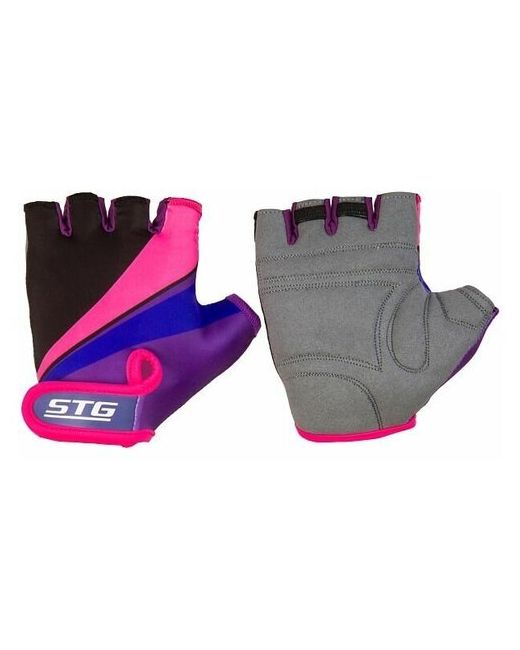 Stg Перчатки летние с защитной прокладкой застежка на липучке размер ХС фиолет/черн/розовые