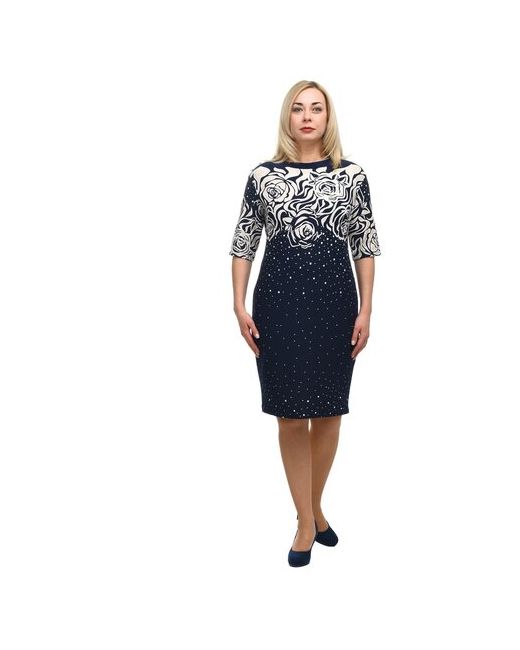 plus size OLS Платье нарядное офисное с фактурным цветочным принтом 3/4 рукав plus большие размеры OL/1805021/2-64